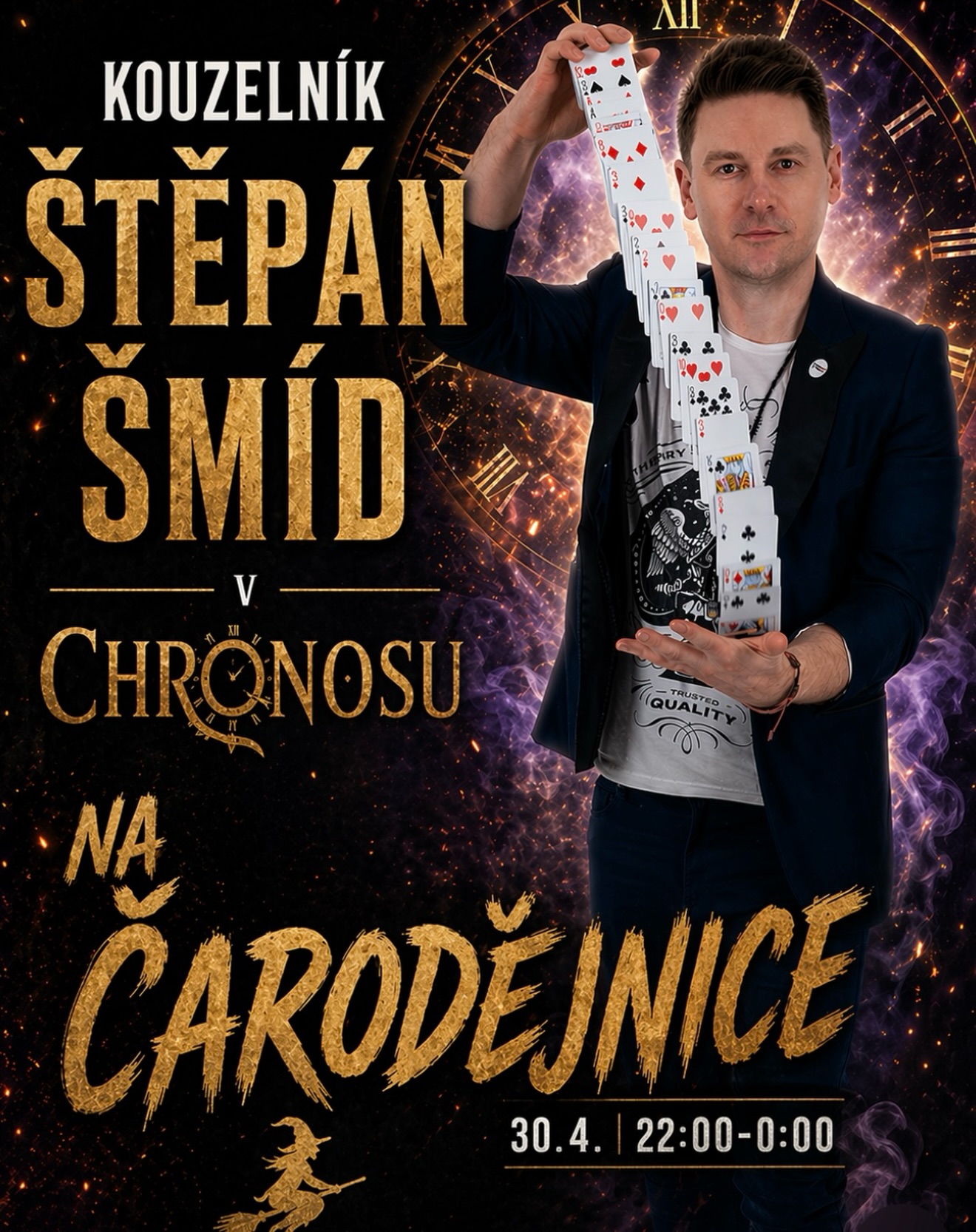 Kouzelník Štěpán Šmid - Kouzelník v restauraci Chronos v Jablonci nad Nisou na Čarodějnice